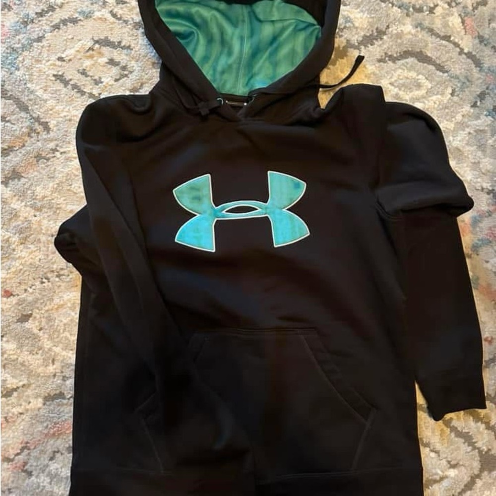 Under Armour Black Hoodie with Aqua Emblem